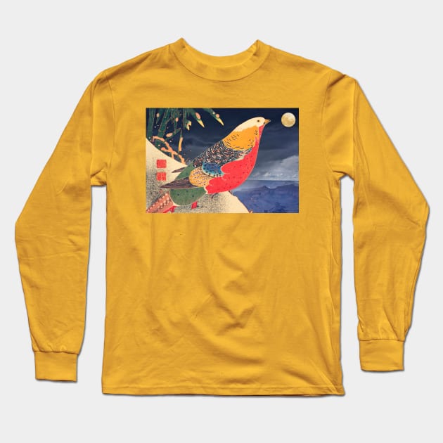 parrot looking at the moon Long Sleeve T-Shirt by Goda's mind